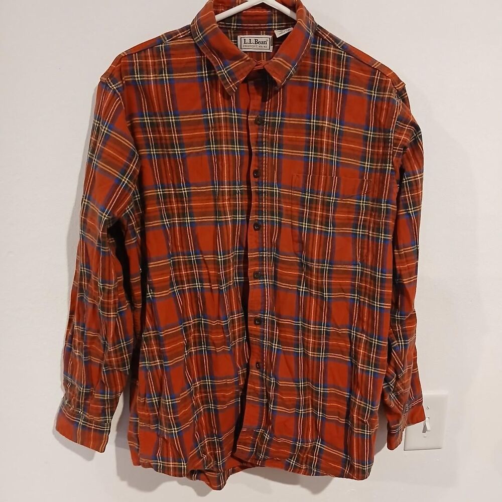 LL Bean Men's Plaid Flannel Shirt Red Size Large